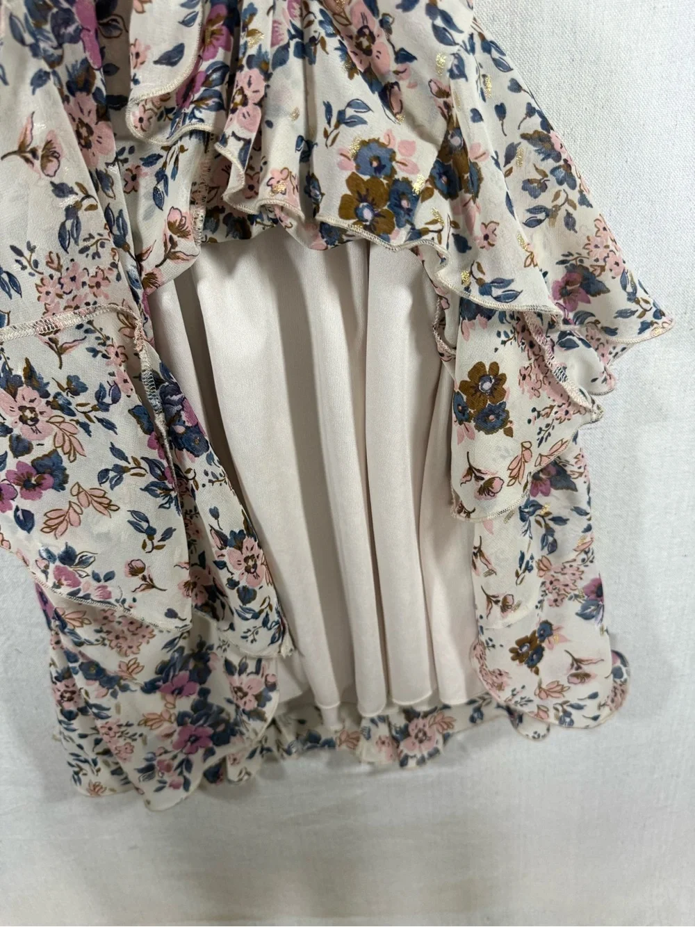 Mi Ami Floral Metallic Lurex Square Neck Mini Dress (XXS)